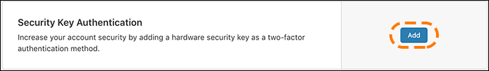 보안 키 인증을 사용하는 2FA UI의 스크린샷