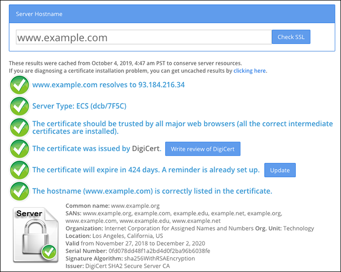 Der Bildschirm zeigt ein SSL-Zertifikat ohne Fehler.