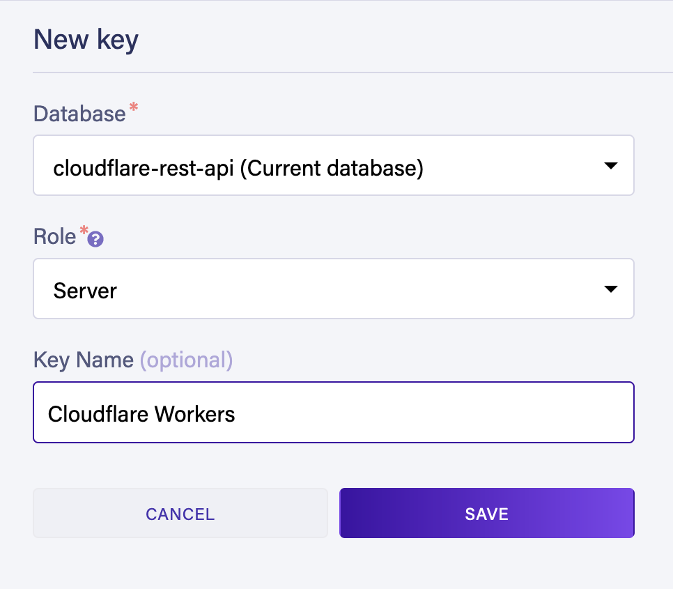Create a new key in the Security tab of the Fauna dashboard