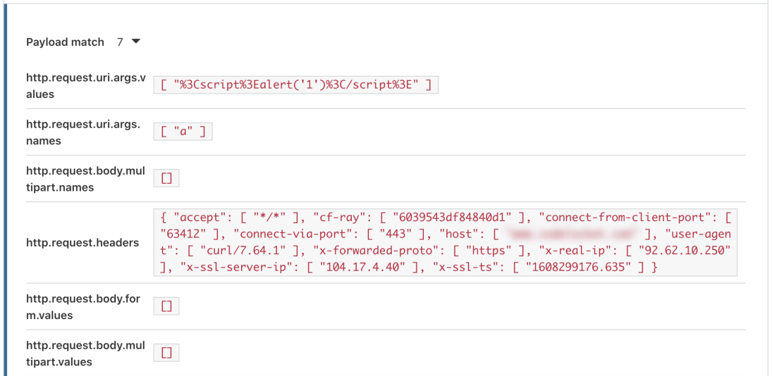 Viewing the decrypted payload match data after entering your private key in the dashboard